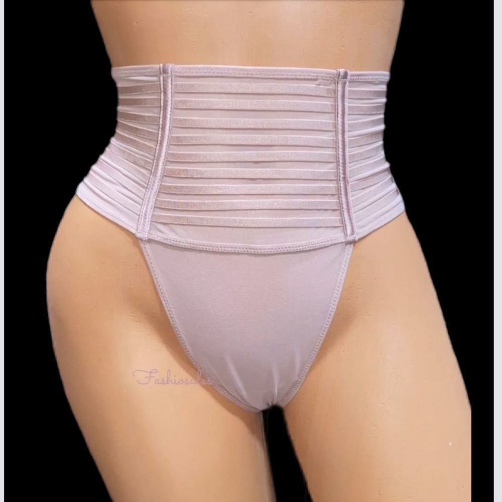 Victorias Secret LUXE Sheer Mesh HighWaist Strappy thong panty Demure Pink
